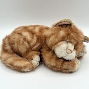 Russ Berrie Sleeping Tabby Cat Plush 7" Orange Peaches Realistic Stuffed Animal